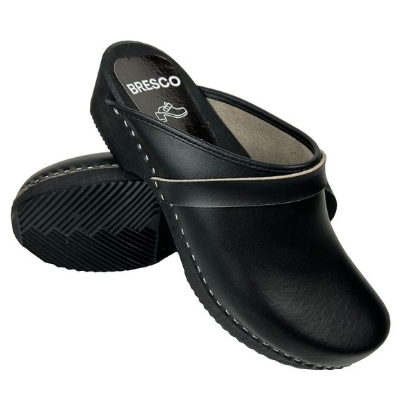 Bresco Richmond  Black Leather Wooden Clogs NEW Size EU 42, US W 11.5, M 9 - Picture 9 of 13